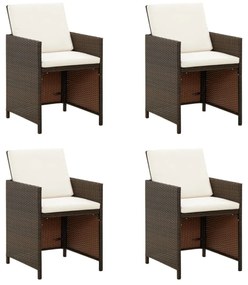 4 db barna polyrattan kerti étkezőszék párnával