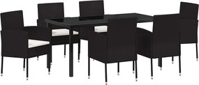 vidaXL Kert étkező szett párnával 7 pcs Fekete polirattan