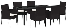 vidaXL Kert étkező szett párnával 7 pcs Fekete polirattan