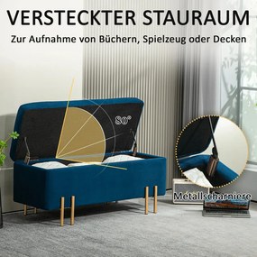 HOMCOM Pad, kárpitozott pad tárolóval, fém, kaucsukfa, habszivacs, 100 x 40 x 42 cm, sötétkék