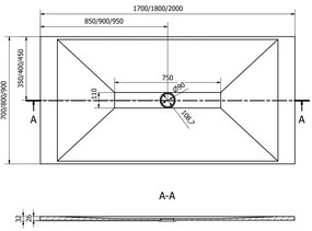 Mexen Toro, SMC téglalap alakú zuhanytálca 180 x 90 cm, fekete, fekete huzat, 43709018-B