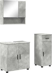vidaXL Fürdőszoba bútor szett fiókkal 3 pcs Beton Szürke Faanyag & Fém