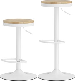 HOMCOM 2 db állítható 360°-os forgó bárszék – natúr fa ülőke, fehér acélváz | Aosom