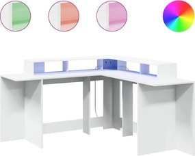 vidaXL fehér szerelt fa íróasztal LED-világítással 152 x 152 x 91 cm