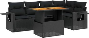 vidaXL 6 részes fekete polyrattan kerti ülőgarnitúra párnákkal