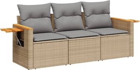 vidaXL 3 részes bézs polyrattan kerti ülőgarnitúra párnákkal