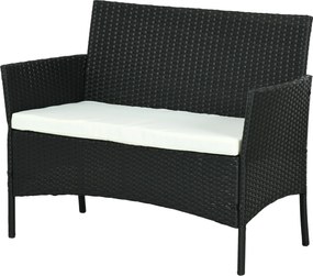 Outsunny PE Rattan és Acél Kültéri Kert Sofa, 2 Személyes Párnával és Karfákkal, 100x54x80cm, Fekete | Aosom