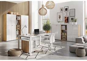 Fehér-natúr színű ruhásszekrény tölgyfa dekorral 80x196 cm Monteria – Germania