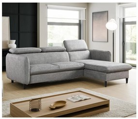 NISA kinyitható L-alakú sarokkanapé tárolóval, szürke, jobb oldali