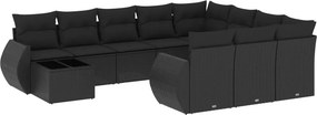 vidaXL 11 részes fekete polyrattan kerti ülőgarnitúra párnákkal
