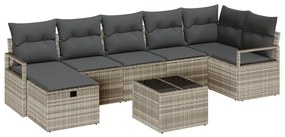 8 Darabos Kültéri Kanapészett Párnákkal Világosszürke Poli Rattan, 2-Fős Kerti Kanapé Párnákkal Szürke Poli Rattan