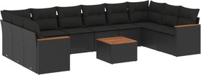 vidaXL 11 részes fekete polyrattan kerti ülőgarnitúra párnákkal