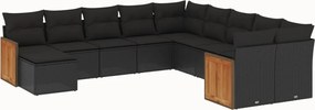 vidaXL 11 részes fekete polyrattan kerti ülőgarnitúra párnákkal
