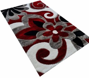 Gilky shaggy szőnyeg 70 x 100 cm virágmintás piros fehér szürke
