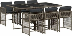 vidaXL 7 részes szürke polyrattan kerti étkezőgarnitúra párnával