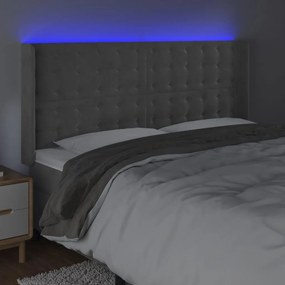 világosszürke bársony LED-es fejtámla 203x16x118/128 cm