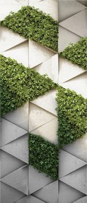 Tapéta matrica Zöld háromszögek és levelek szürke-zöld geometria 91x211