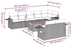 9 részes szürke polyrattan kerti ülőgarnitúra párnákkal