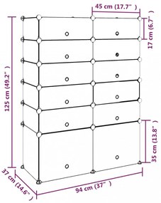 fekete polipropilén cipőtartó 94 x 37 x 125 cm