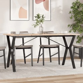 Tömör fenyőfa és acél étkezőasztal Y-vázzal 160x80x75 cm