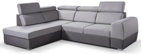 Szürke MATRIX L-alakú sarokkanapé tárolóval, balos, kihúzható