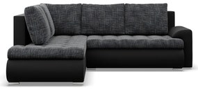 Tokio sarokkanapé, L alakú háttámlával, 2 ágyneműtartóval, fonott + műbőr, baloldali, szürke - fekete