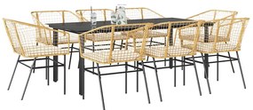 vidaXL 9 észes barna polyrattan üveg kerti étkezőgarnitúra párnával