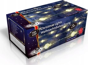 Karácsonyi beltéri fényfüzér 24 db Led hógömb, 3 db Aa elem, hossza 2,8 m