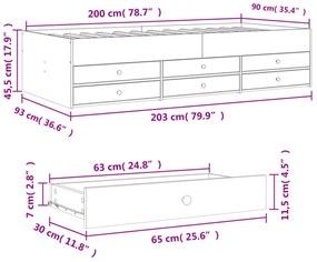 barna tölgy kanapéágy fiókkal matrac nélkül 90x200 cm