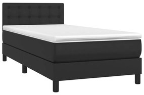 fekete műbőr rugós ágy matraccal és LED-del 100x200 cm