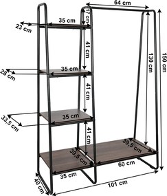 Szekrény szervező/polcállvány polcokkal, fekete/dió, ROBYN
