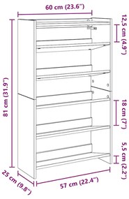 fekete szerelt fa cipőtároló szekrény 60x25x100 cm