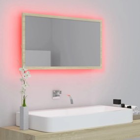 sonoma-tölgy akril LED-es fürdőszobai tükör 80x8,5x37 cm