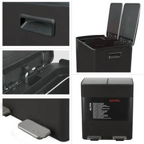 Matt fekete acél szelektív pedálos szemetes 2x20 l Aliya – Spirella