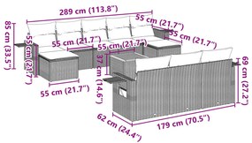 11 részes fekete polyrattan kerti ülőgarnitúra párnákkal