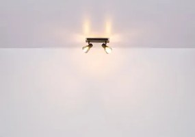 Globo 54307-2W Spotlámpa sötétbarna fa, matt fekete fém, füst színű üveg, billenőkapcsoló a talpon, HxSzxM: 250x70x155mm, nem 2x E14 40W 230V, fényforrás nélkül szállítva