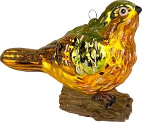 Karácsonyfadísz Folkstar retro madárka, kézzel készített üveg gömb