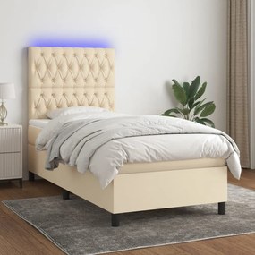 krémszínű szövet rugós és LED-es ágy matraccal 90x190 cm