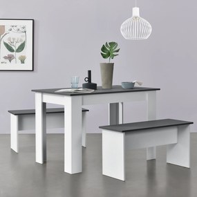 [en.casa] Asztal-pad szett 4 fő részére étkezőasztal 110 x 70 cm két paddal fehér/szürke