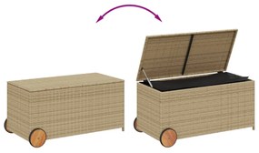 vegyes bézs polyrattan kerti tárolóláda kerekekkel 190 L