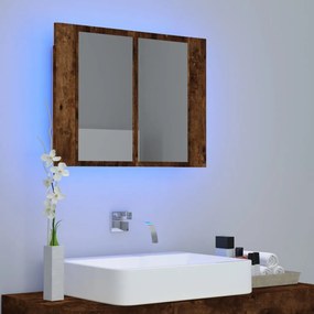 füstös tölgy szerelt fa tükörszekrény LED-del 80x20,5x64 cm