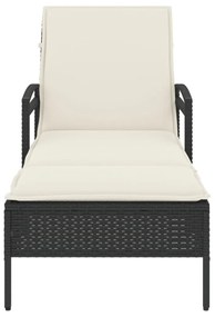 fekete polyrattan napozóágy párnával 63x200x81 cm