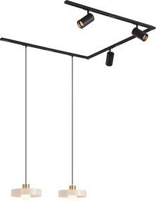 Modern sínrendszer fekete, 2 fehér függőlámpával és 3 spotlámpával, 1 fázisú - Iconic Jeana Luxe Jina