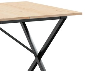 tömör fenyőfa és öntöttvas étkezőasztal X-vázzal 180x90x75 cm