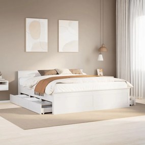 fehér tömör fenyőfa ágy matrac nélkül fejtámlával 200 x 200 cm