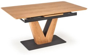 Asztal Houston 1427Fekete, Tölgy, 77x90x160cm, Hosszabbíthatóság, Közepes sűrűségű farostlemez, Természetes fa furnér, Fém, Közepes sűrűségű farostlemez