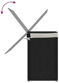 fekete polyrattan szennyeskosár 2 rekesszel 53x33x57 cm