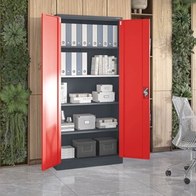 Fém iratszekrény JAN H, 900 x 1950 x 400 mm, antracit-piros