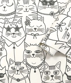Holden Decor Adventure Awaits Colour-Me Cats fehér-fekete cicás papír tapéta – 14070