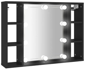 fekete tükrös szekrény LED-ekkel 76 x 15 x 55 cm